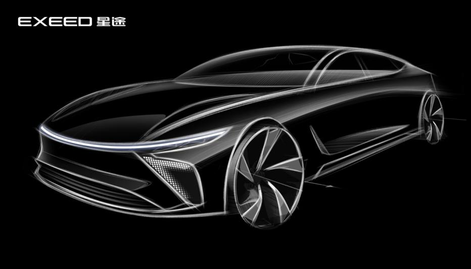 星途品牌首款高端纯电轿车设计草图发布，车身线条流畅，颜值惊艳