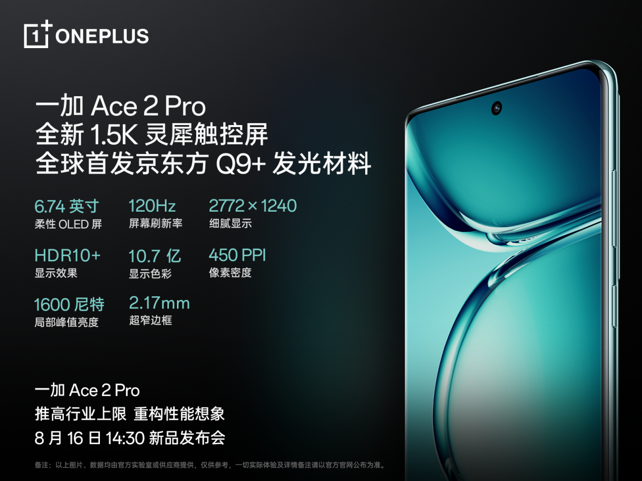 一加 Ace 2 Pro 全球首发京东方 Q9+ 旗舰屏，屏幕体验里程式升级