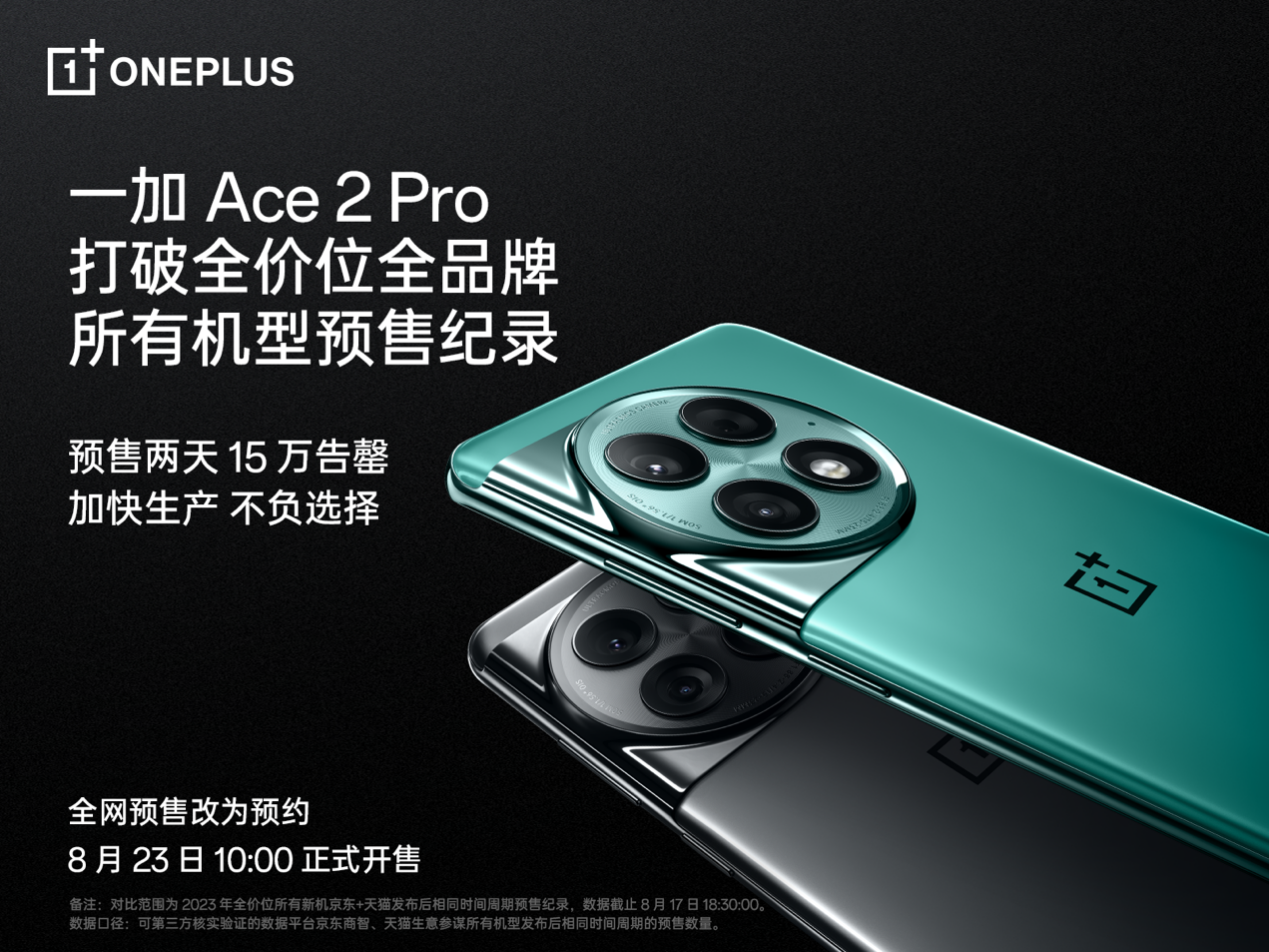 坚定选择产品力优先 一加 Ace 2 Pro 预售破纪录 15 万台告罄