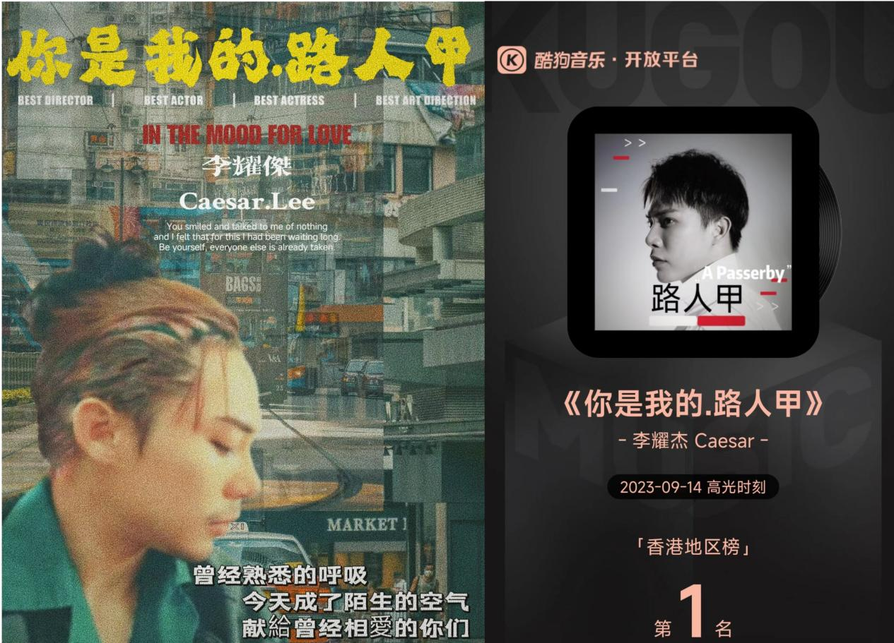 《你是我的路人甲》李耀杰Caesar飙升香港榜第一名