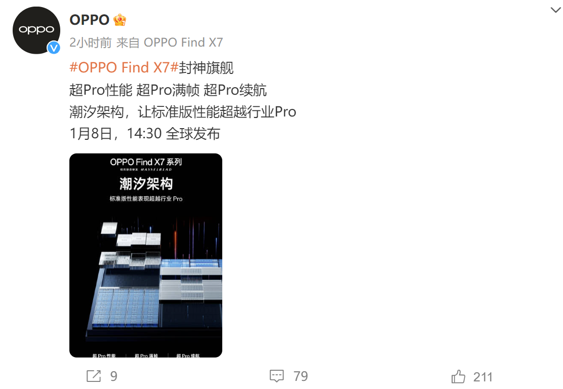 OPPO Find X7官宣搭载潮汐架构，标准版性能超越行业Pro！
